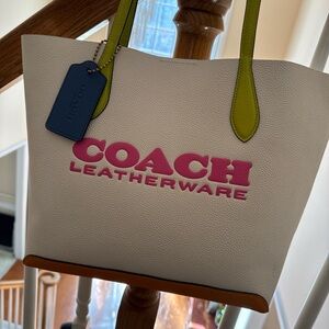 Coach White and Pink Leather Tote Bag